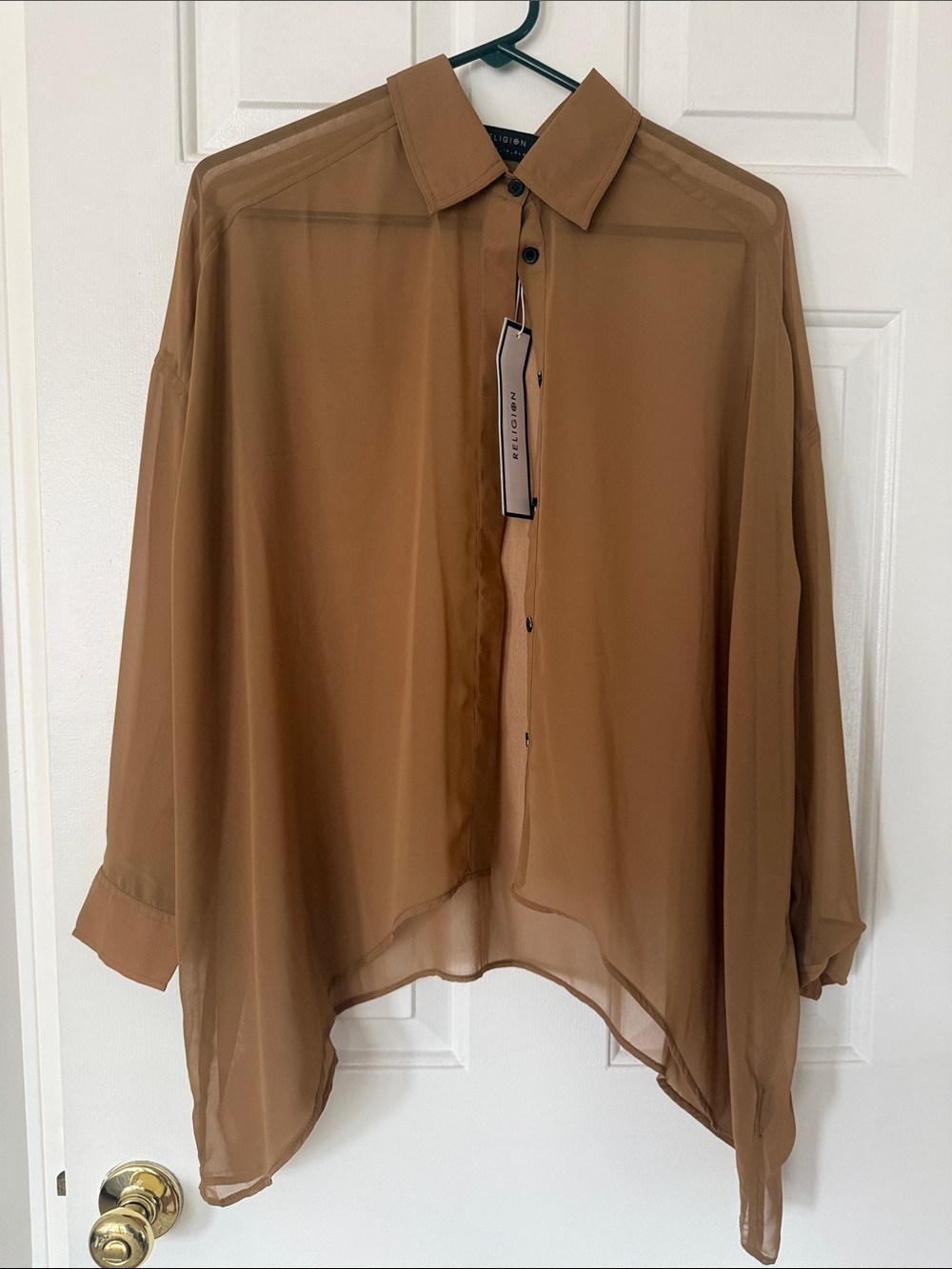 Sheer Oversized Brown Button-Down Shirt